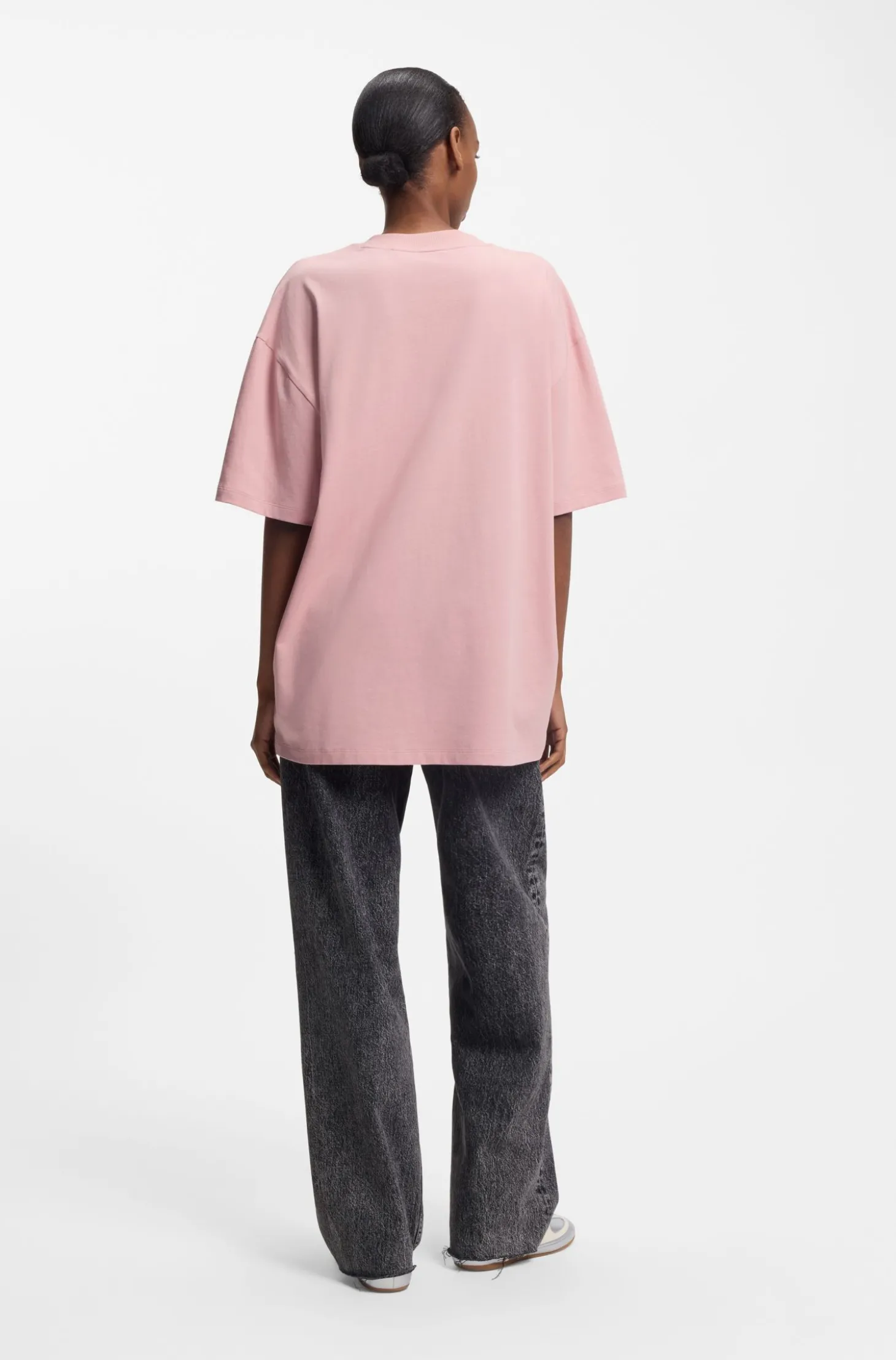 Oversized T-Shirt aus Baumwolle mit Happy HUGO Logo aus Strass
