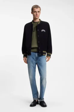 Oversize-Pullover aus gerippter Baumwolle mit College-Logo