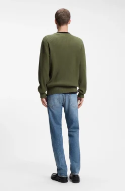 Oversize-Pullover aus gerippter Baumwolle mit College-Logo