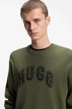 Oversize-Pullover aus gerippter Baumwolle mit College-Logo