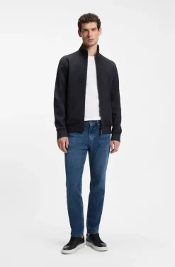 Piqué-Sweatshirt aus merzerisierter Stretch-Baumwolle mit Reißverschluss