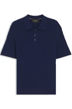 Polo-Pullover aus Baumwolle mit Kaschmir und Zopfmuster