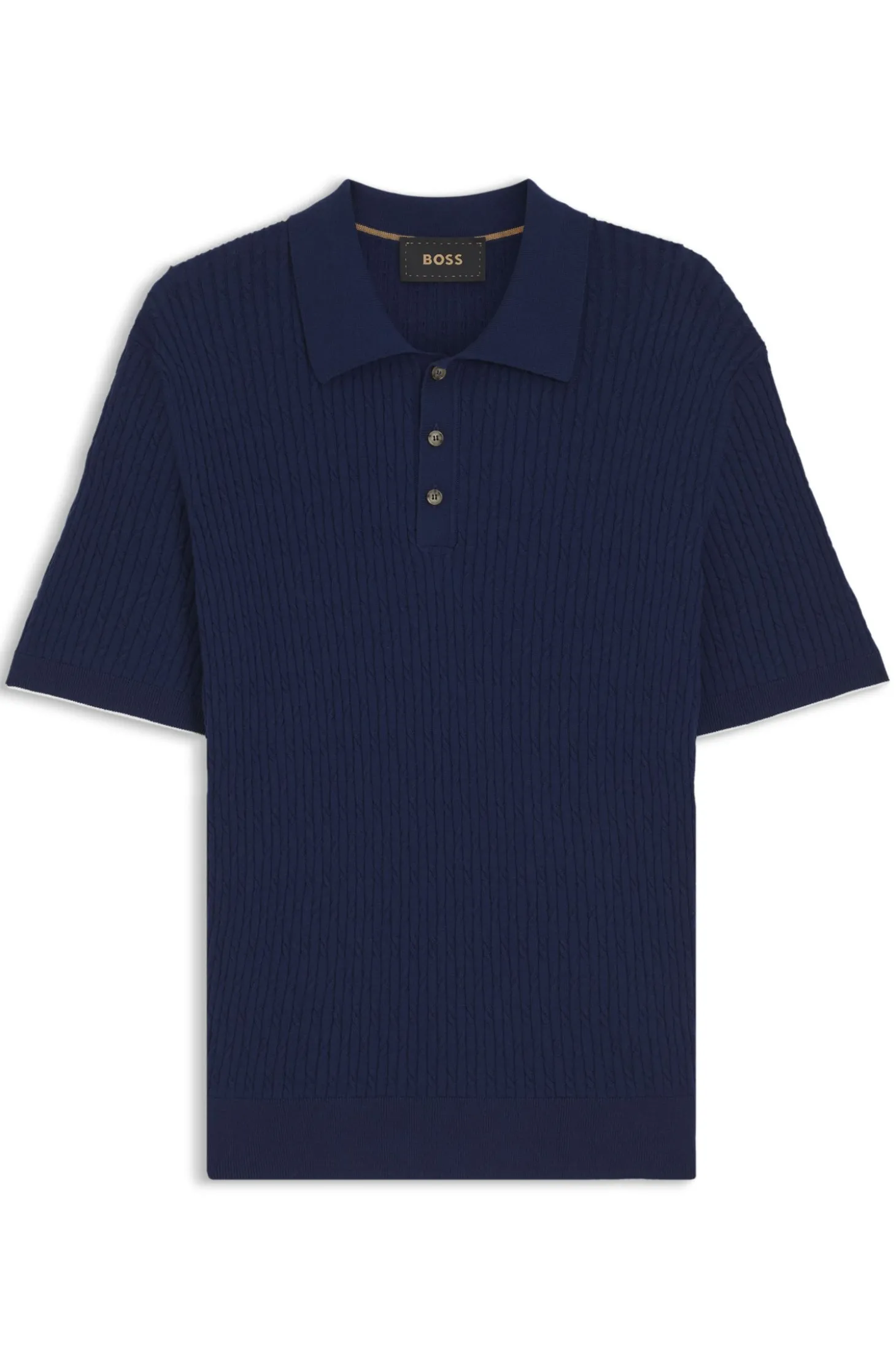 Polo-Pullover aus Baumwolle mit Kaschmir und Zopfmuster