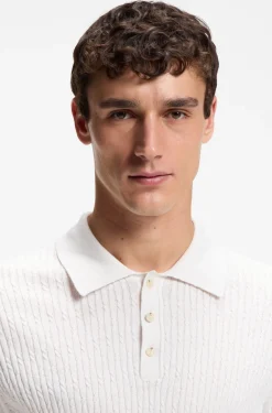 Polo-Pullover aus Baumwolle mit Kaschmir und Zopfmuster