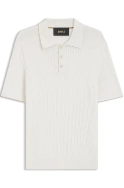 Polo-Pullover aus Baumwolle mit Kaschmir und Zopfmuster