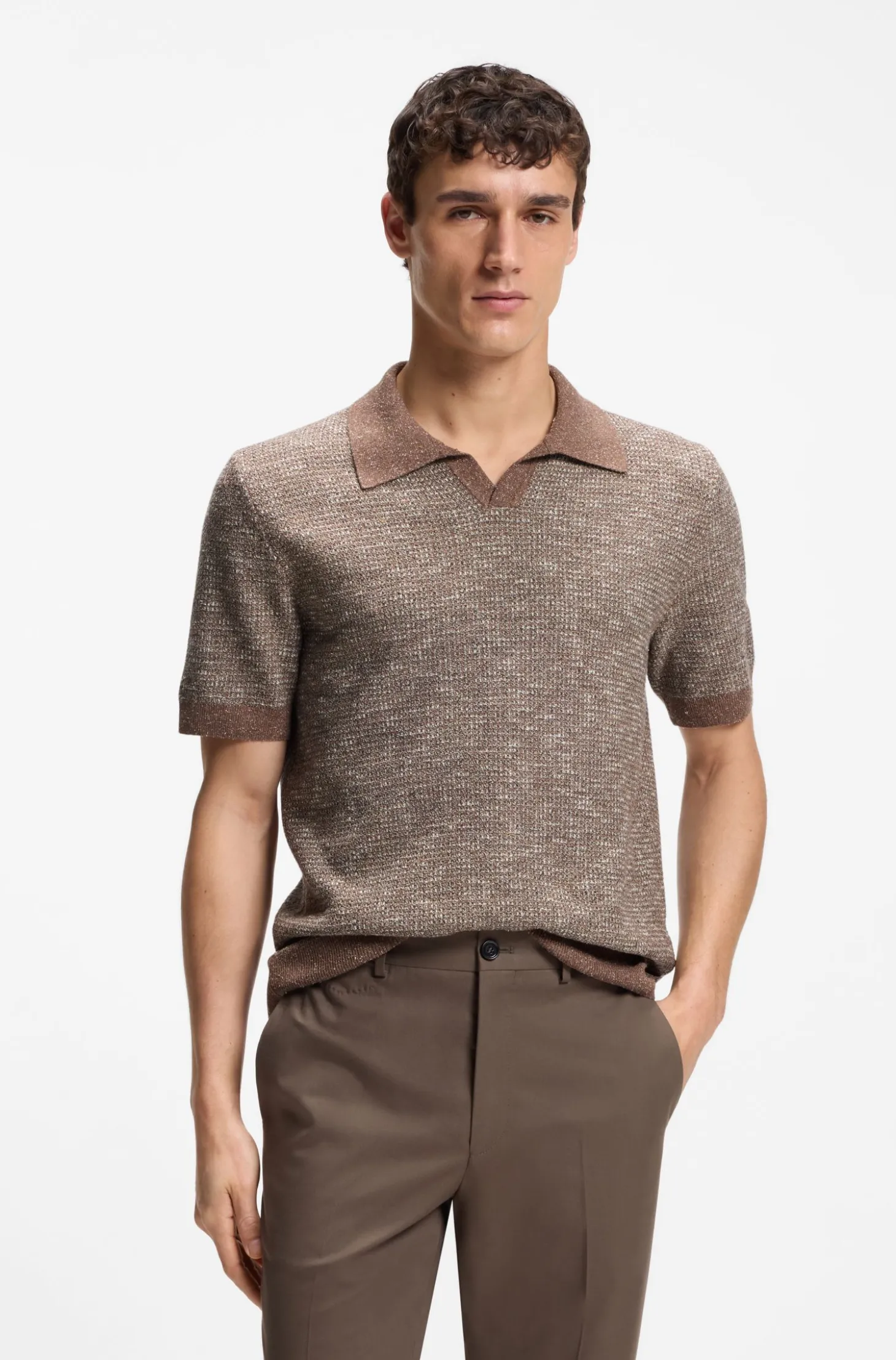 Polo-Pullover mit Johnny-Kragen aus Woll-Mix mit Seide und Baumwolle