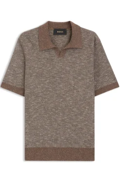 Polo-Pullover mit Johnny-Kragen aus Woll-Mix mit Seide und Baumwolle