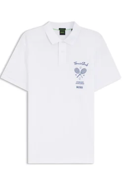 Poloshirt aus Baumwolle in Mesh-Optik mit gesticktem Artwork