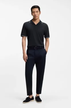 Poloshirt aus Baumwolle-Leinen mit Johnny-Kragen