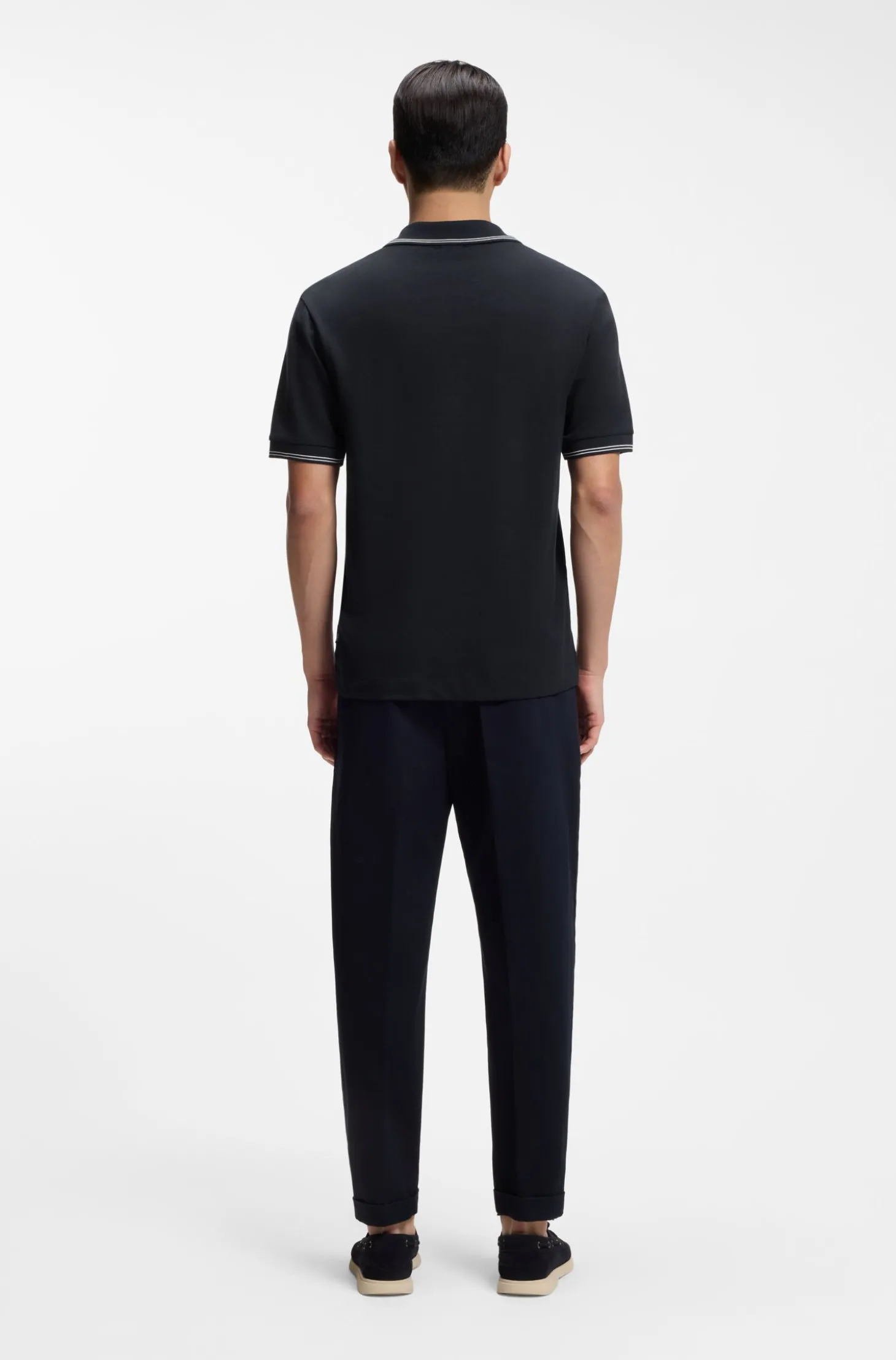 Poloshirt aus Baumwolle-Leinen mit Johnny-Kragen