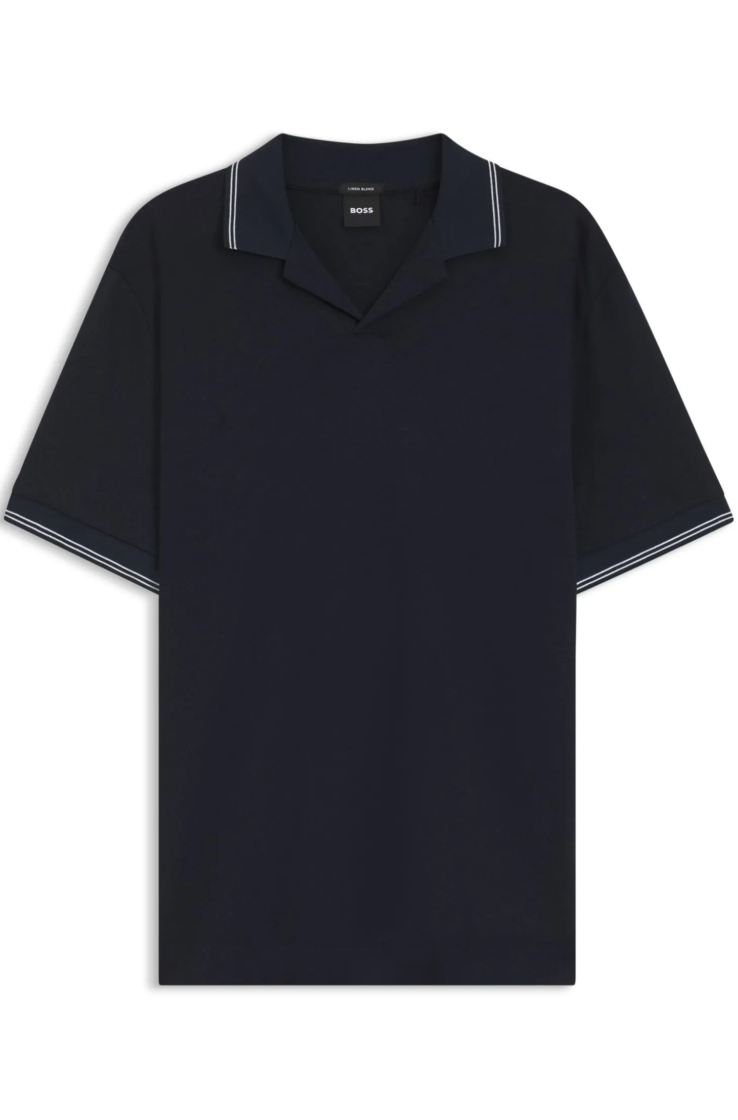 Poloshirt aus Baumwolle-Leinen mit Johnny-Kragen