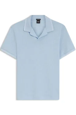 Poloshirt aus Baumwolle-Leinen mit Johnny-Kragen