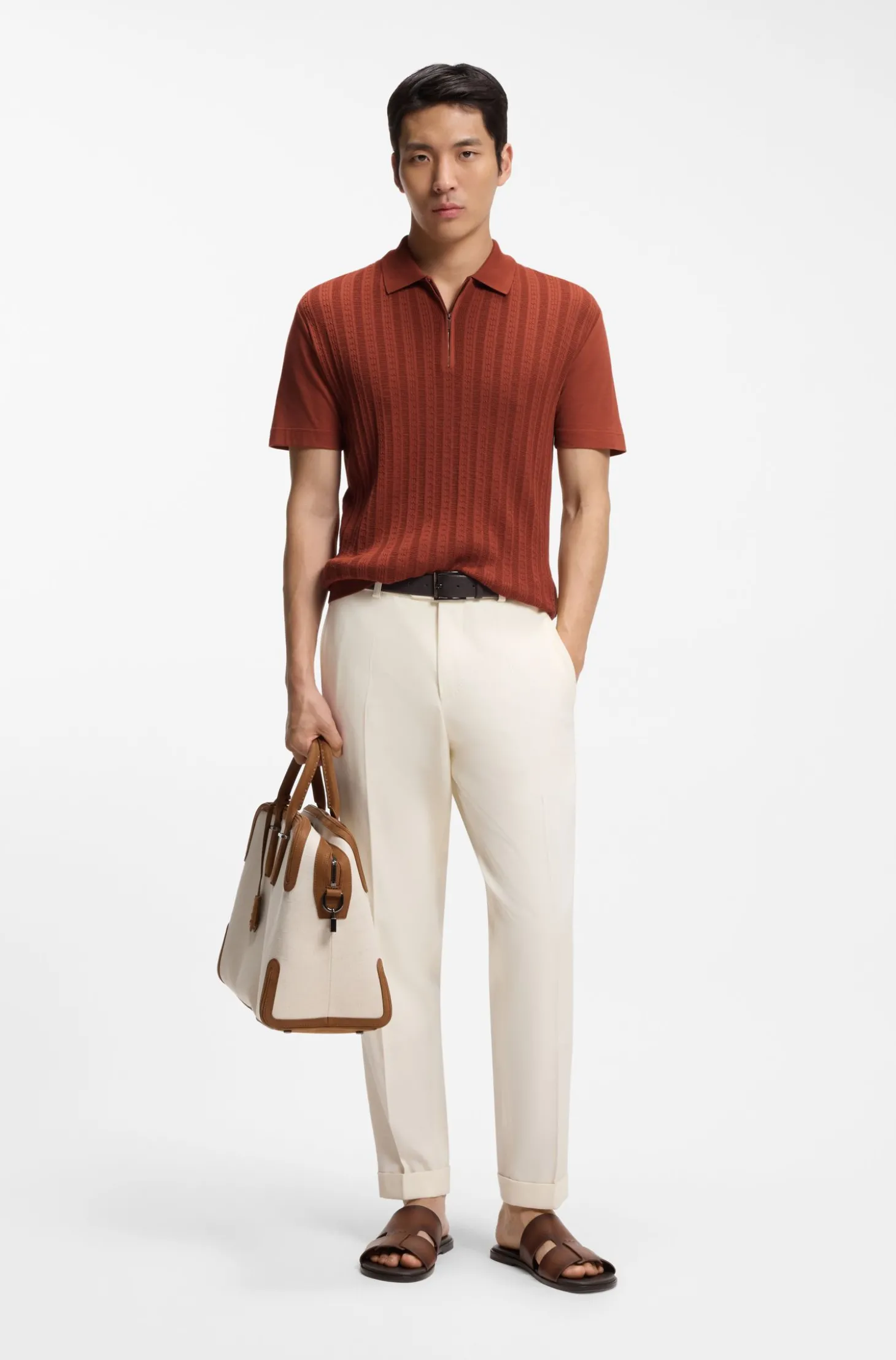 Poloshirt aus Baumwolle mit Seide und Reißverschluss am Kragen