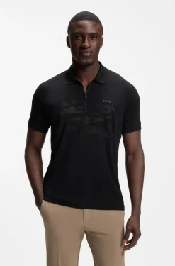 Poloshirt aus Baumwoll-Mix mit Reißverschluss und reflektierenden Grafiken