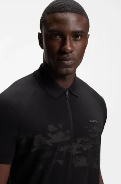 Poloshirt aus Baumwoll-Mix mit Reißverschluss und reflektierenden Grafiken