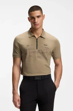 Poloshirt aus Baumwoll-Mix mit Reißverschluss und reflektierenden Grafiken