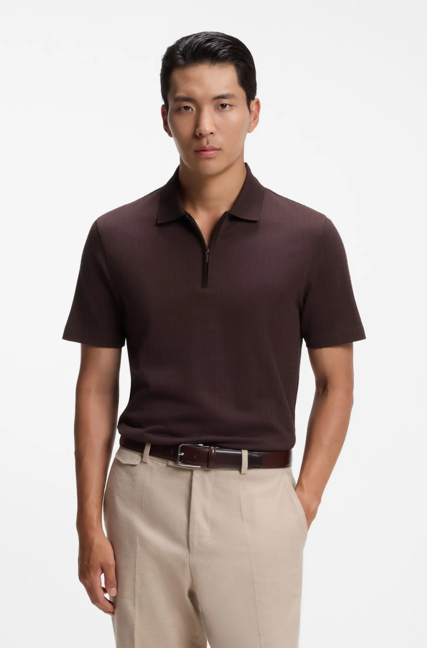 Poloshirt aus Baumwoll-Seiden-Mix mit Reißverschluss am Kragen