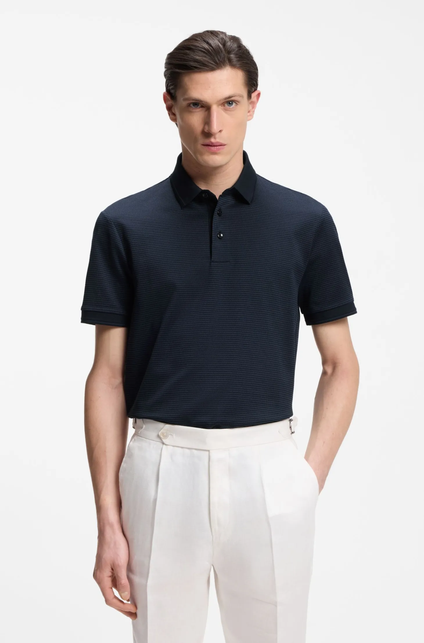 Poloshirt aus merzerisierter Baumwolle mit dreifarbigem Jacquard-Muster