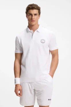 Poloshirt aus Stretch-Baumwolle mit tennisinspiriertem Logo