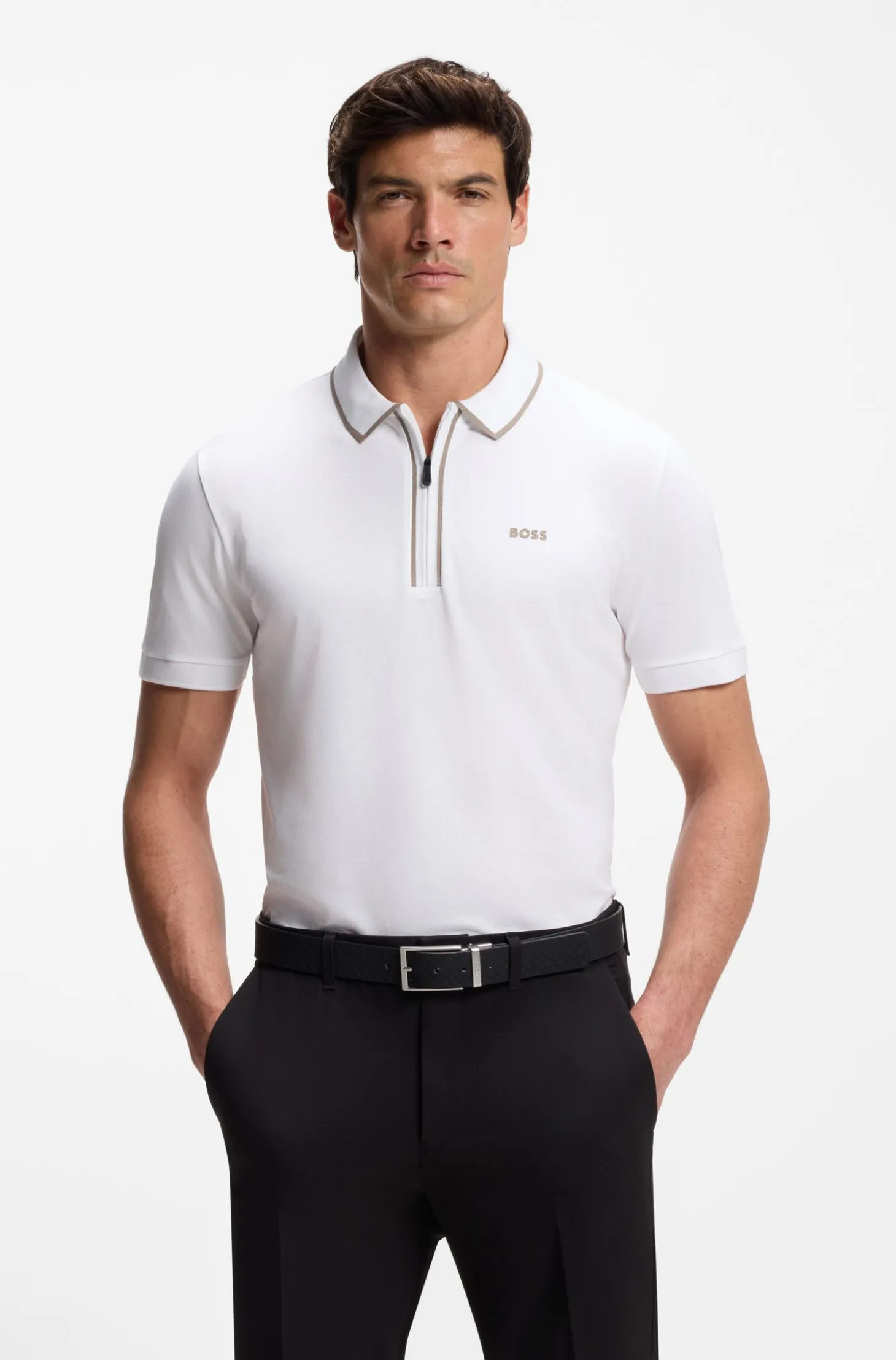 Poloshirt aus Stretch-Baumwolle mit Kontrast-Streifen