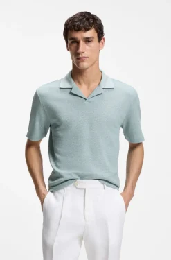 Poloshirt mit Johnny-Kragen aus Baumwolle, Leinen und Seide