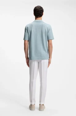 Poloshirt mit Johnny-Kragen aus Baumwolle, Leinen und Seide