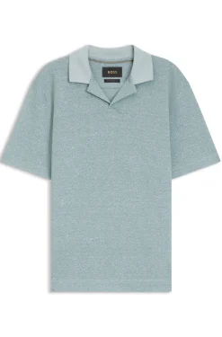 Poloshirt mit Johnny-Kragen aus Baumwolle, Leinen und Seide