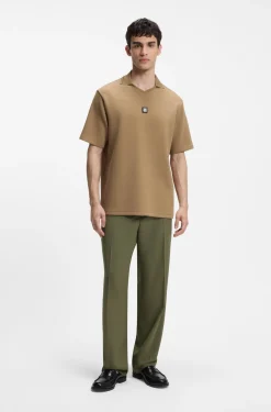 Poloshirt mit Johnny-Kragen aus strukturiertem Baumwoll-Mix