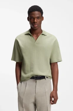 Poloshirt mit Johnny-Kragen und Jacquard-Streifen