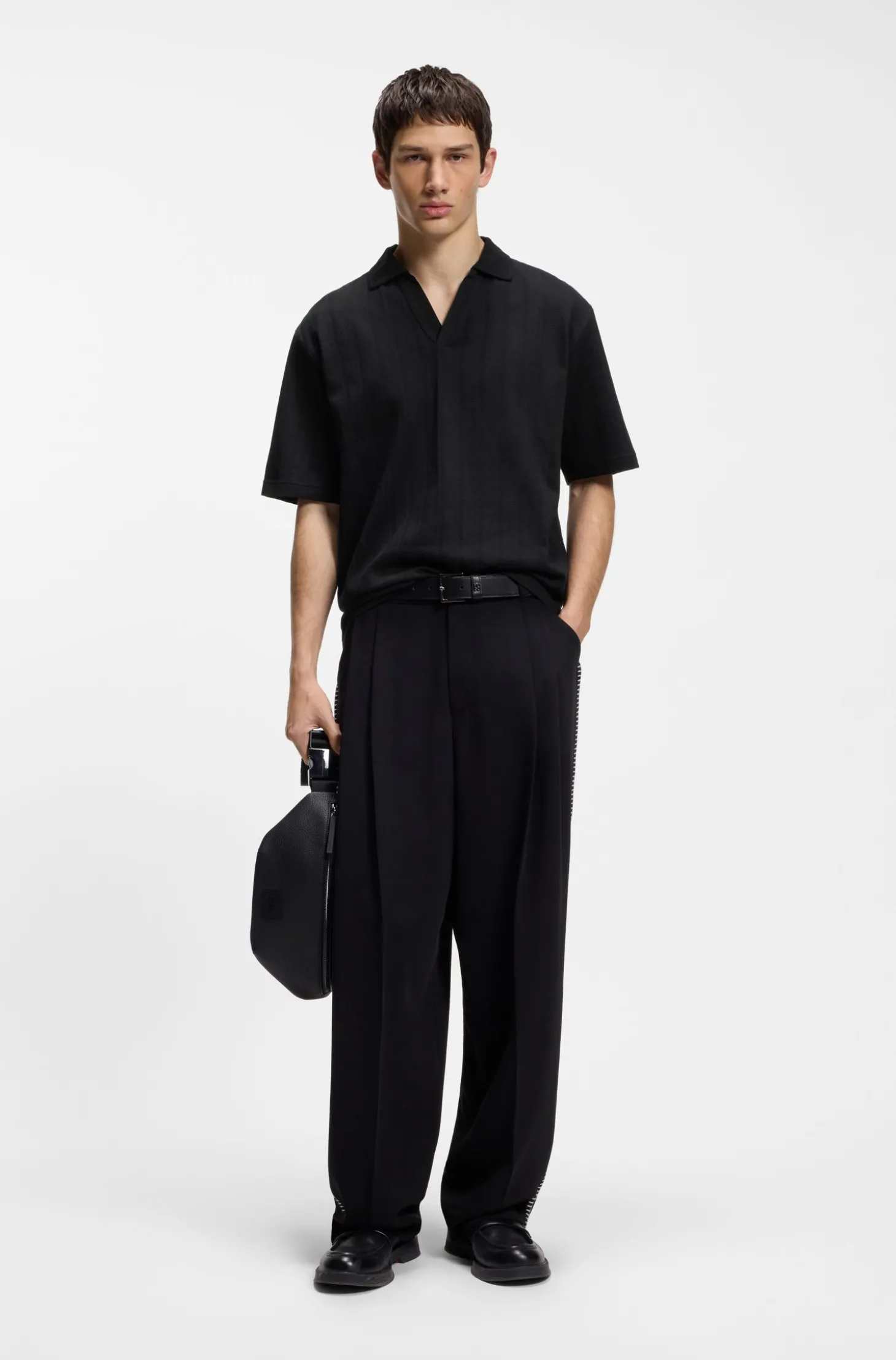 Poloshirt mit Johnny-Kragen und Jacquard-Streifen
