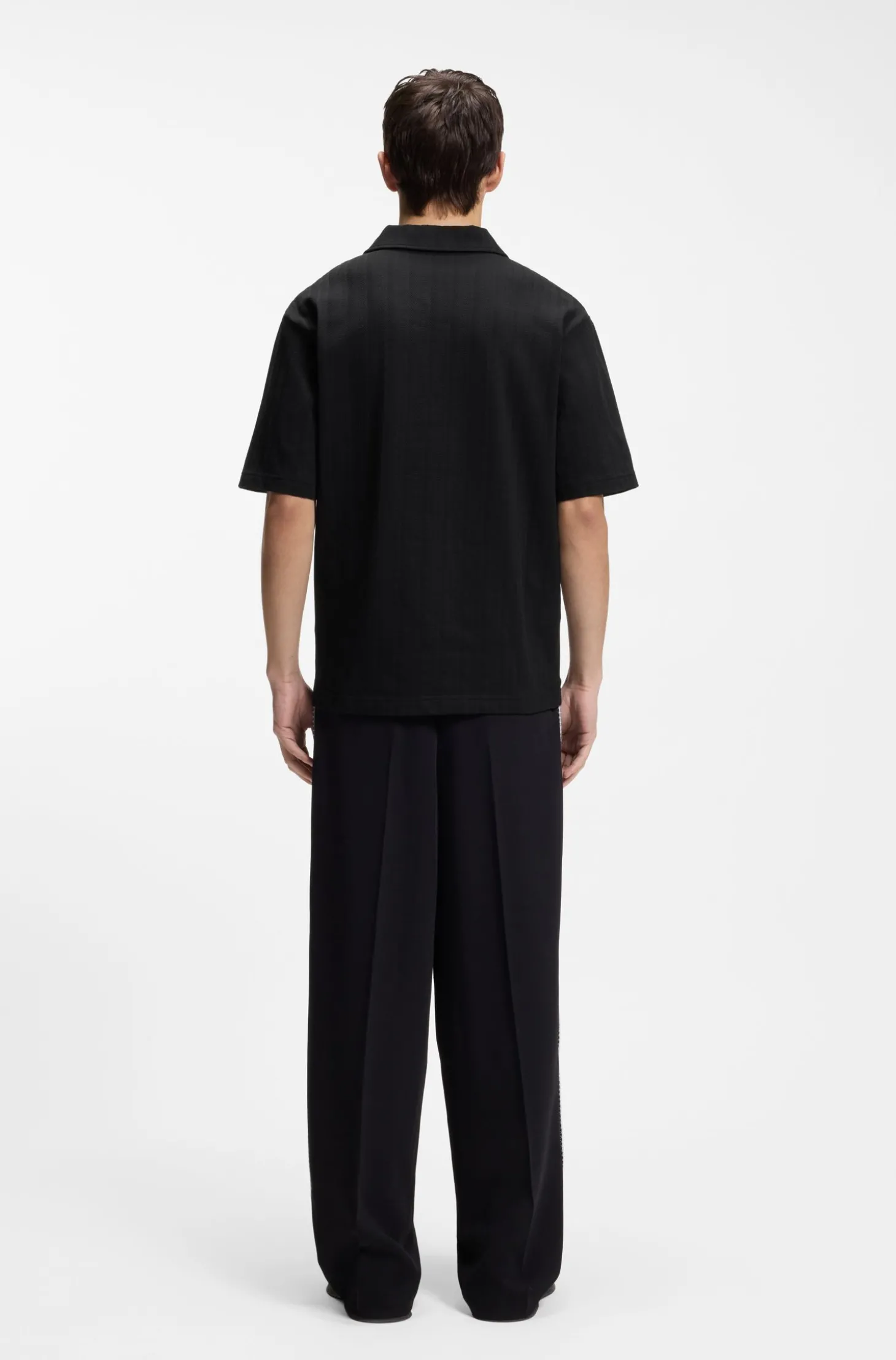 Poloshirt mit Johnny-Kragen und Jacquard-Streifen