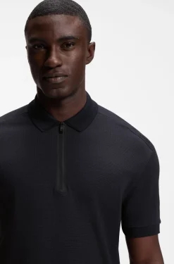 Poloshirt mit Troyerkragen und Waffel-Jacquard