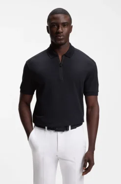 Poloshirt mit Troyerkragen und Waffel-Jacquard