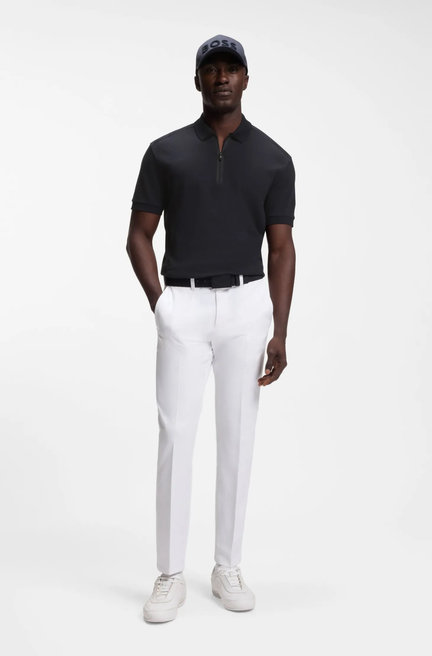 Poloshirt mit Troyerkragen und Waffel-Jacquard