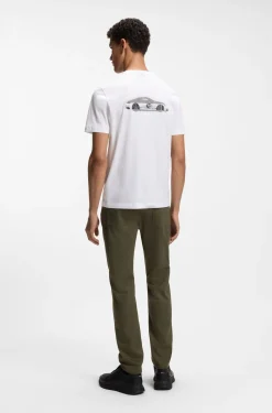 Porsche x BOSS T-Shirt aus merzerisierter Baumwolle mit Grafik-Print auf der Rückseite