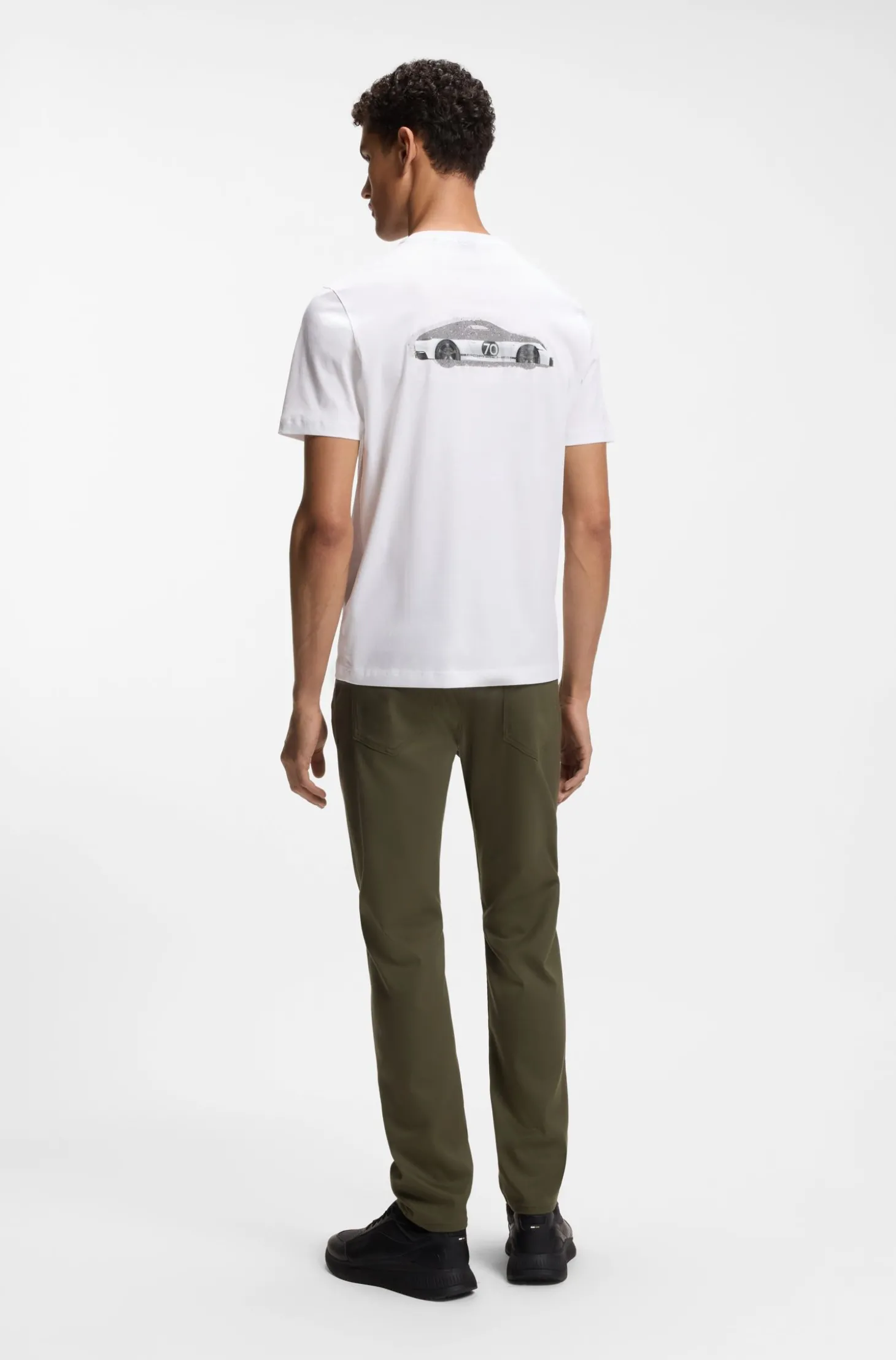 Porsche x BOSS T-Shirt aus merzerisierter Baumwolle mit Grafik-Print auf der Rückseite