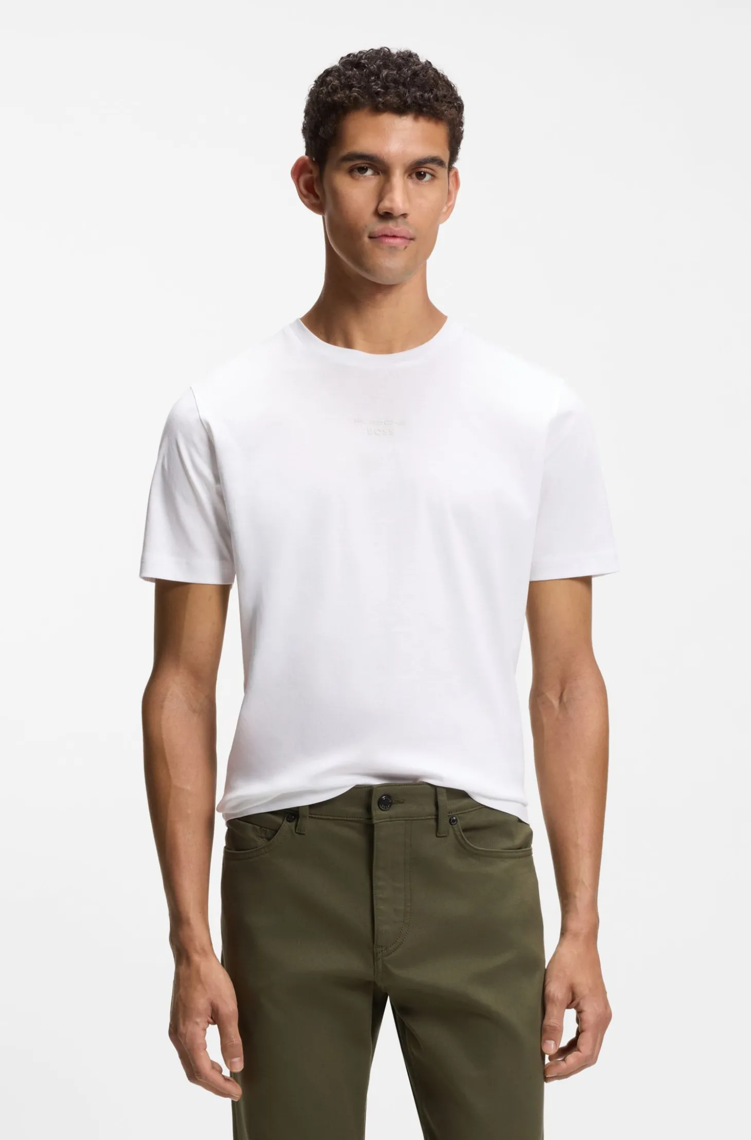 Porsche x BOSS T-Shirt aus merzerisierter Baumwolle mit Grafik-Print auf der Rückseite