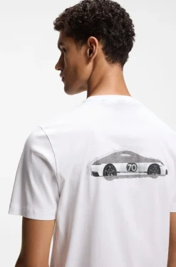 Porsche x BOSS T-Shirt aus merzerisierter Baumwolle mit Grafik-Print auf der Rückseite