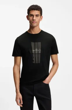 Porsche x BOSS T-Shirt aus merzerisierter Baumwolle mit reflektierendem Grafik-Print