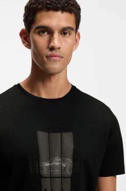 Porsche x BOSS T-Shirt aus merzerisierter Baumwolle mit reflektierendem Grafik-Print