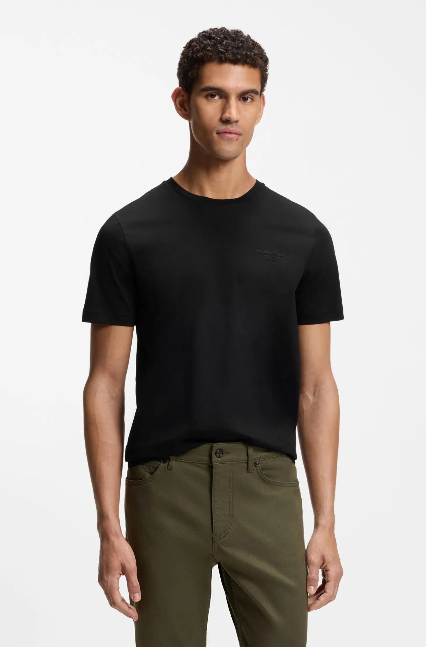 Porsche x BOSS T-Shirt aus merzerisierter Baumwolle mit reflektierendem Branding