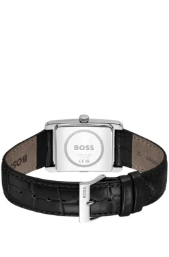 PRINCIPLE DRESS Uhr mit schwarzem Zifferblatt und Lederarmband mit Alligator-Prägung
