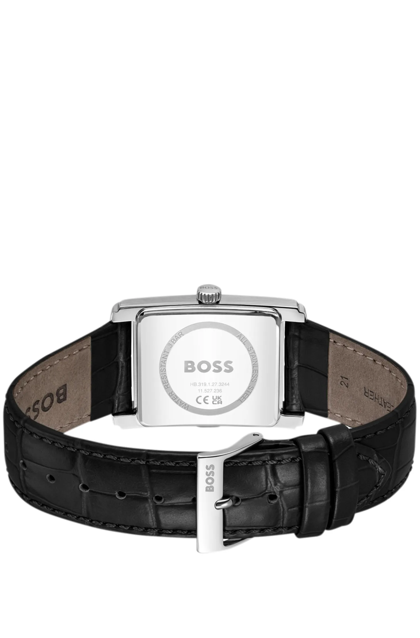 PRINCIPLE DRESS Uhr mit schwarzem Zifferblatt und Lederarmband mit Alligator-Prägung