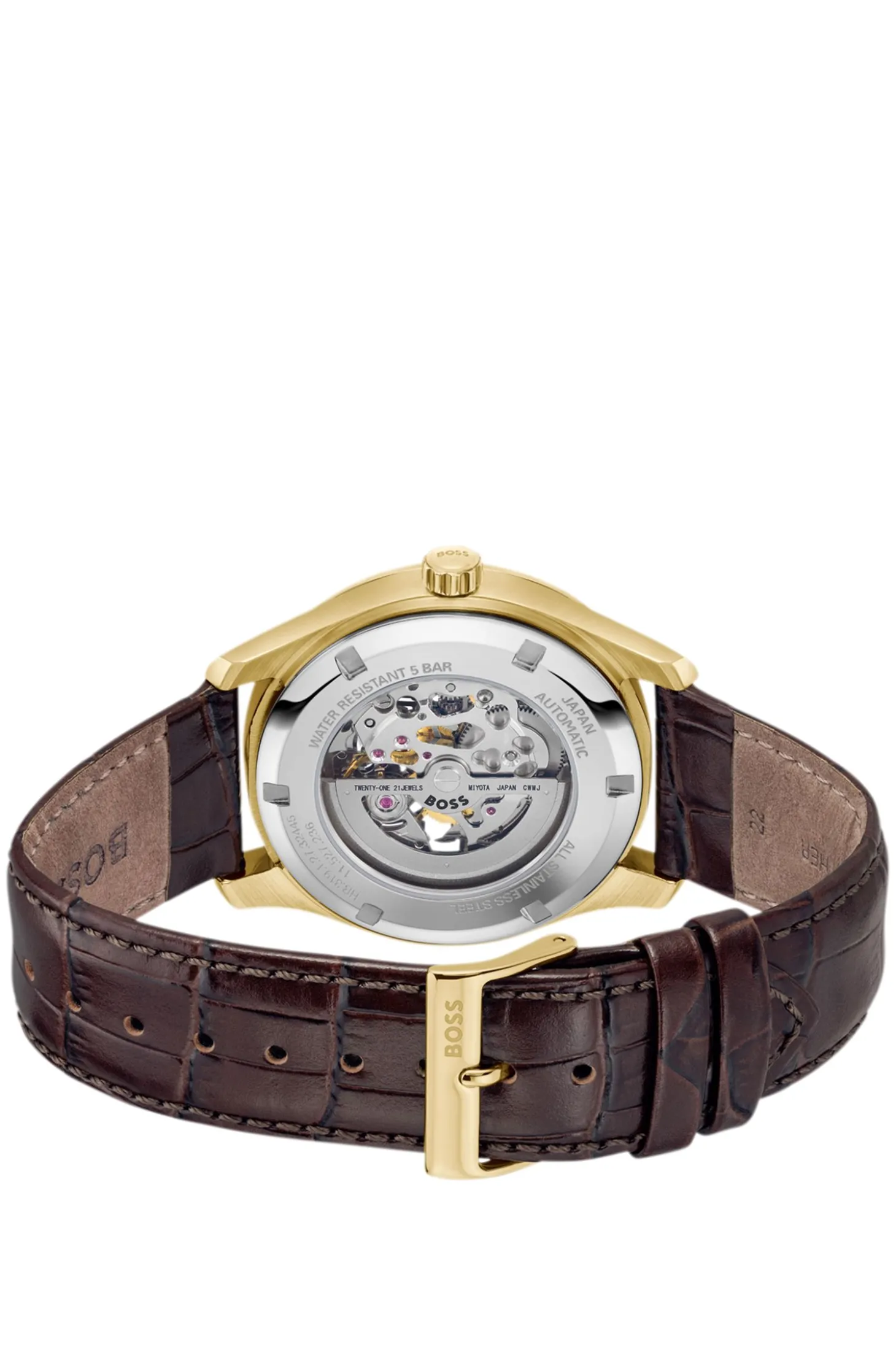 PRINCIPLE SKELETON Goldfarbene Automatikuhr mit sichtbarem Uhrwerk