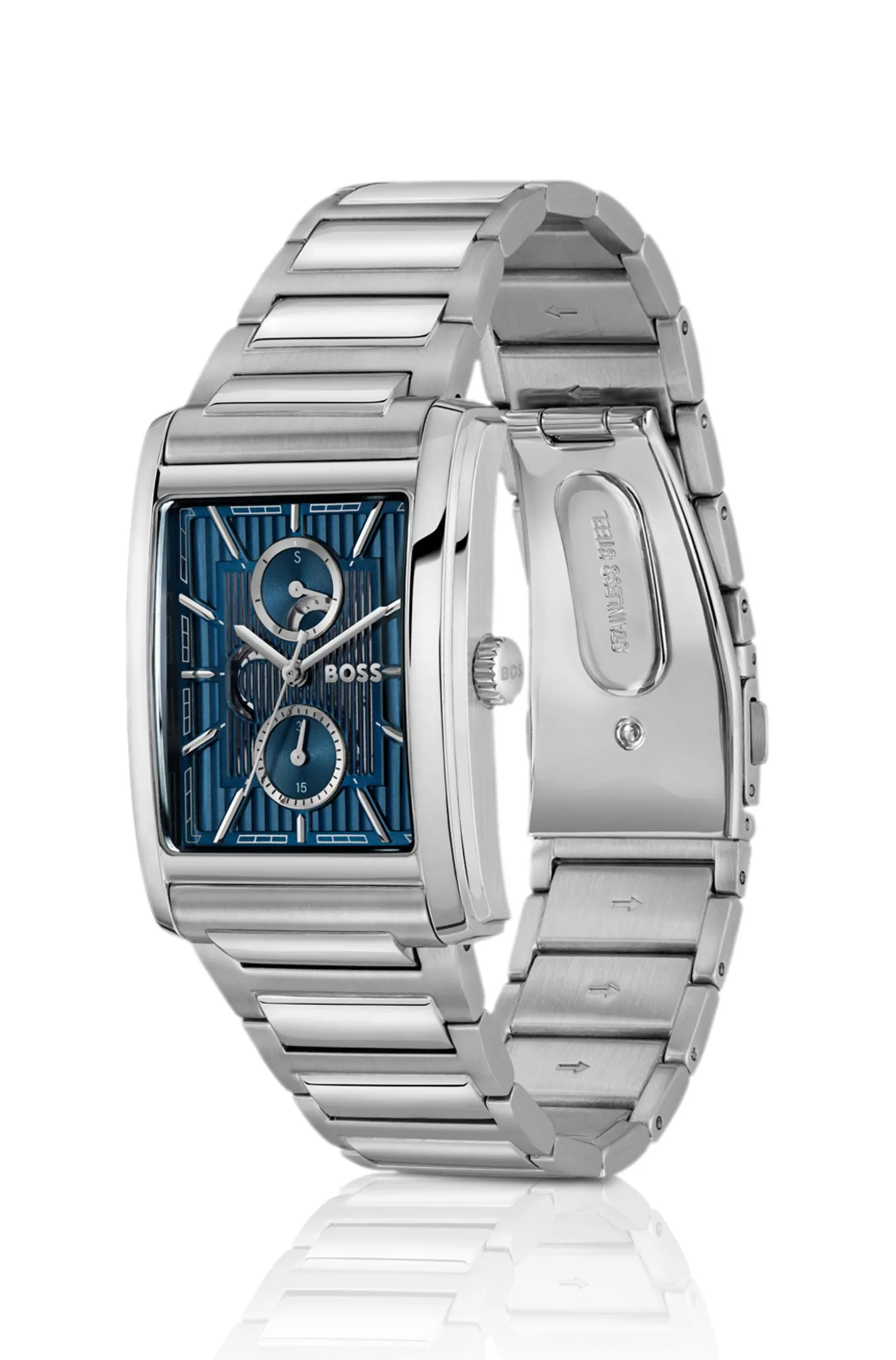 PRINCIPLE Uhr mit Gliederarmband und skelettiertem, blauem Zifferblatt mit Struktur