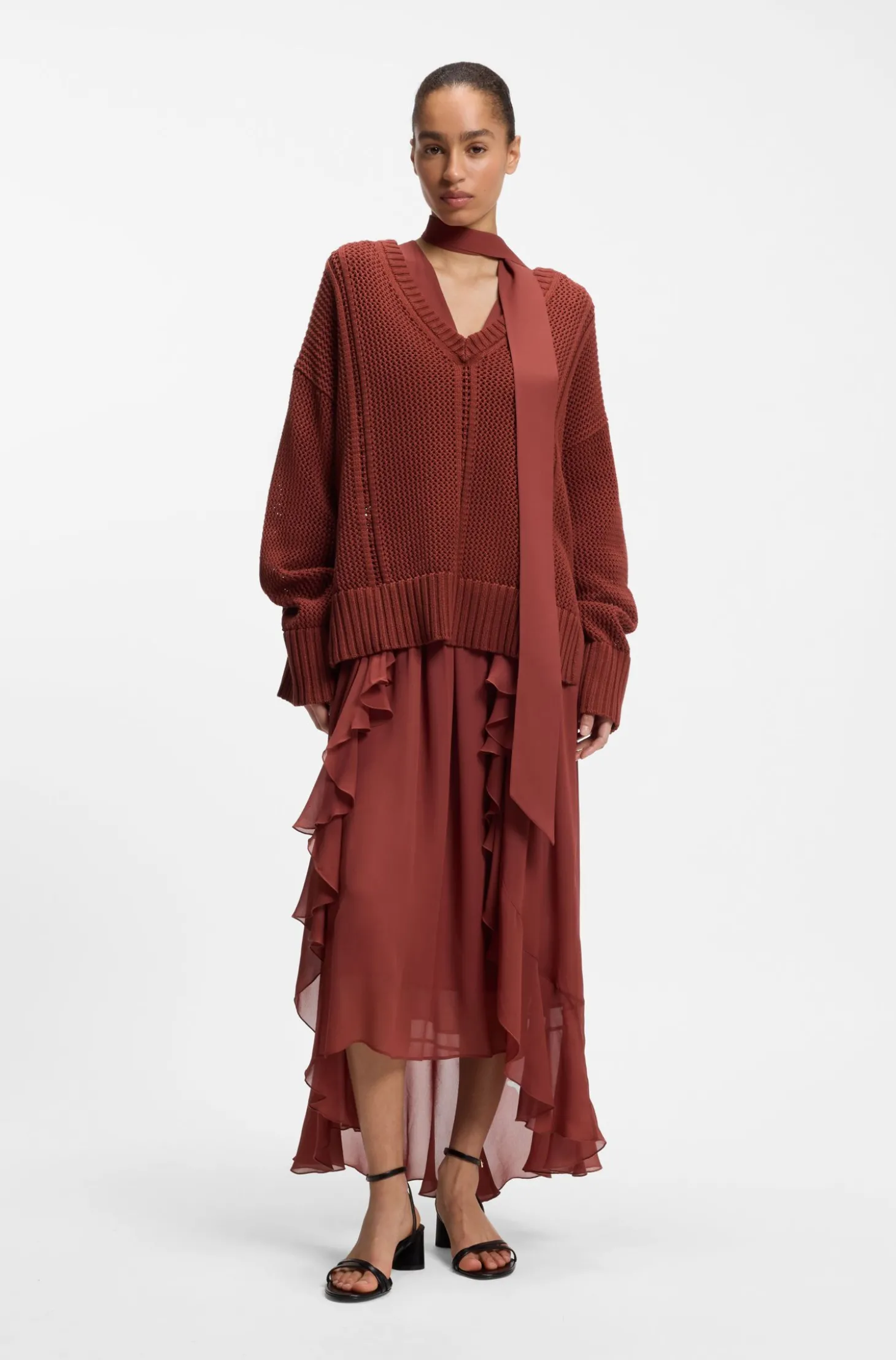 Pullover aus Baumwolle mit Mesh-Struktur