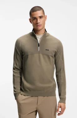 Pullover aus Baumwoll-Mix mit Troyerkragen und Mischstrick