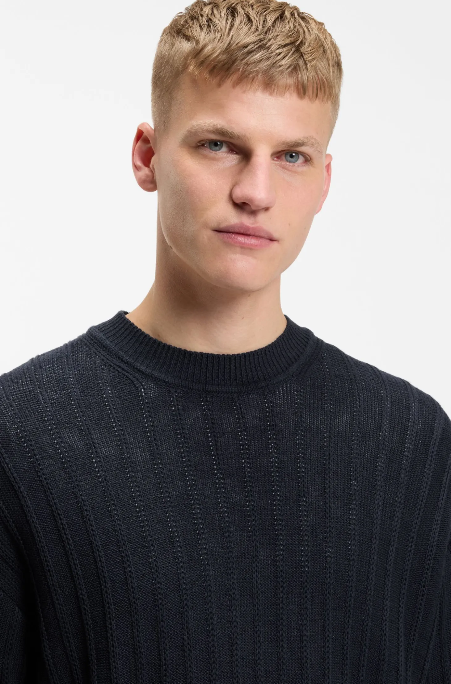 Pullover aus Leinen-Baumwolle mit Strickstruktur