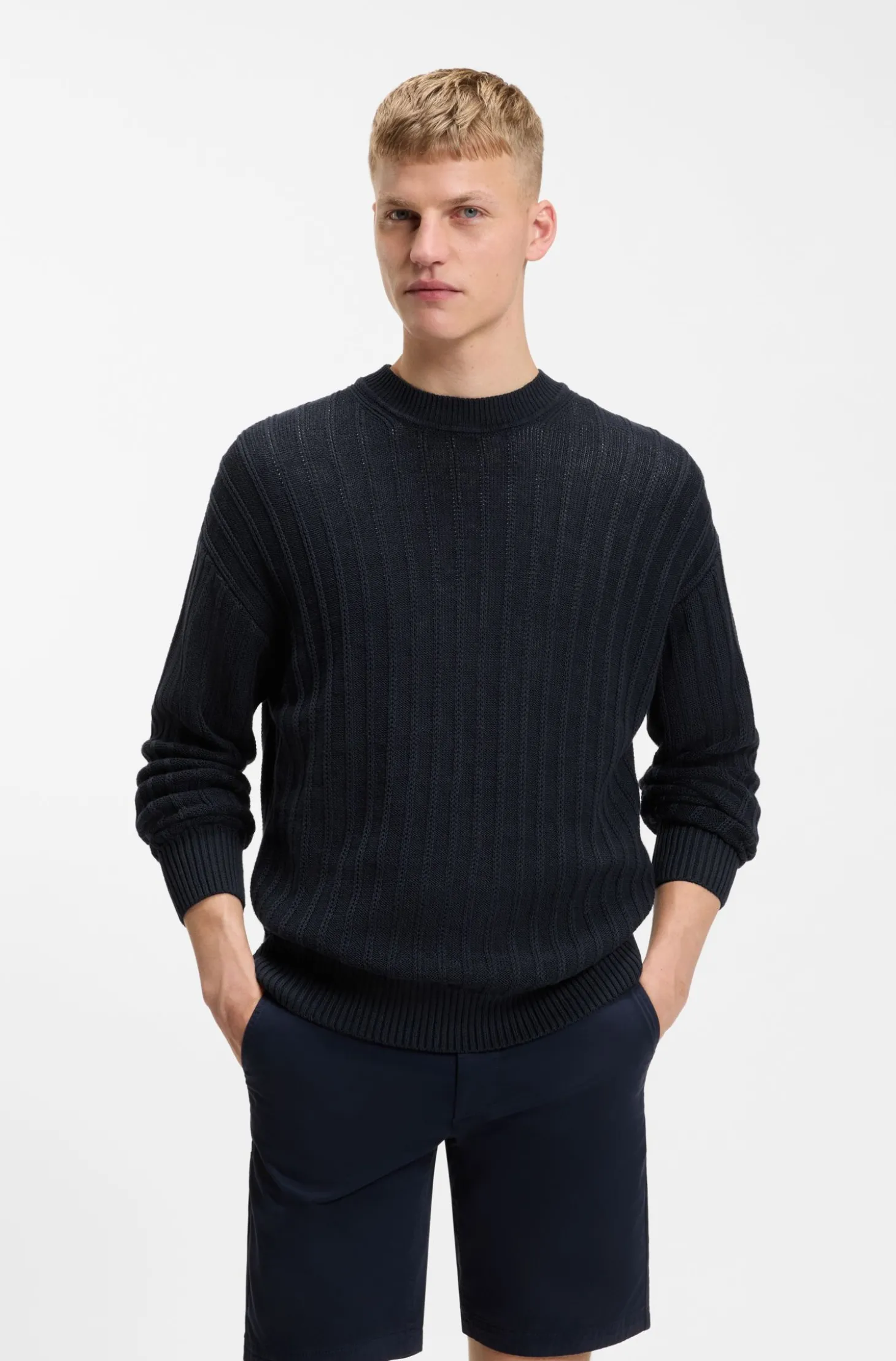 Pullover aus Leinen-Baumwolle mit Strickstruktur