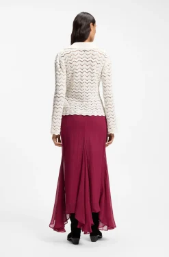 Pullover aus offen gestricktem Baumwoll-Mix mit V-Ausschnitt